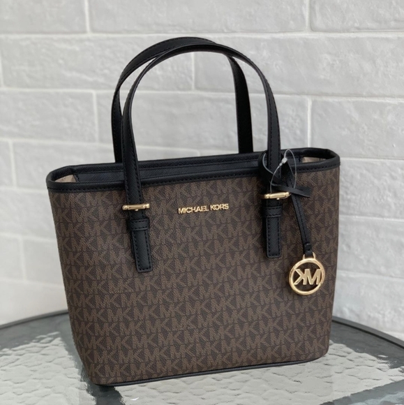 Michael Kors Travel Extra-Small Logo Top-Zip Tote Bag Black/Brown